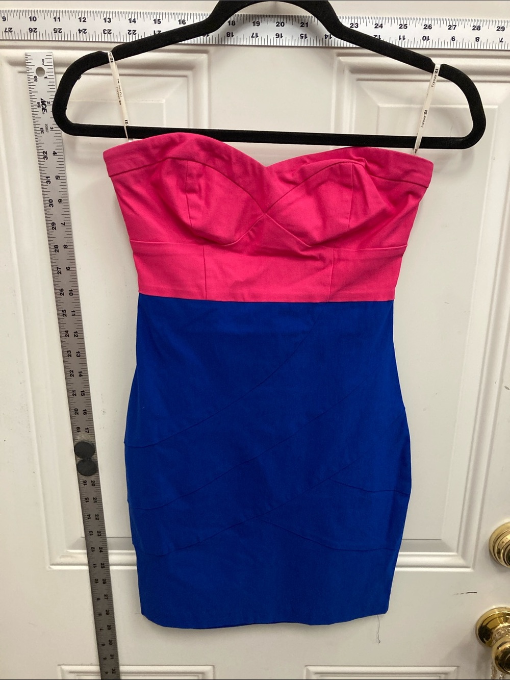 Strapless Elastic Colorblock Dress in Hot Pink and Royal Blue - Pre-loved